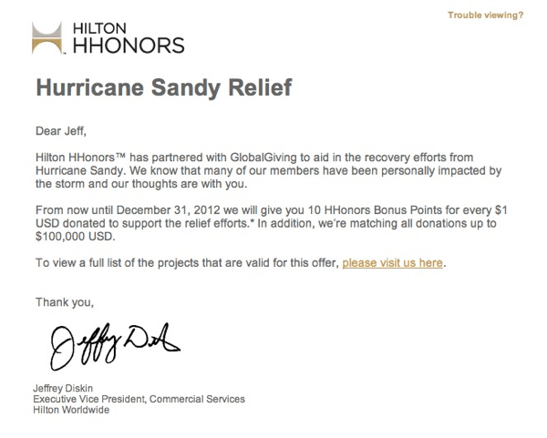 Hurricane Sandy, HHonors and Charity