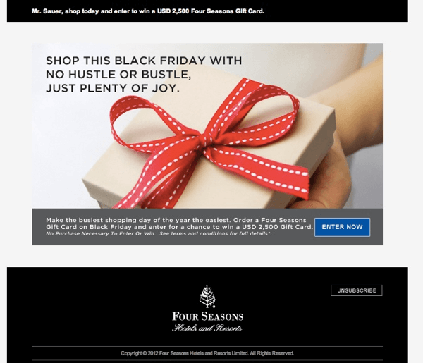 Four Seasons Black Friday Deal for 2012: Enter to Win $2,500 Gift Card