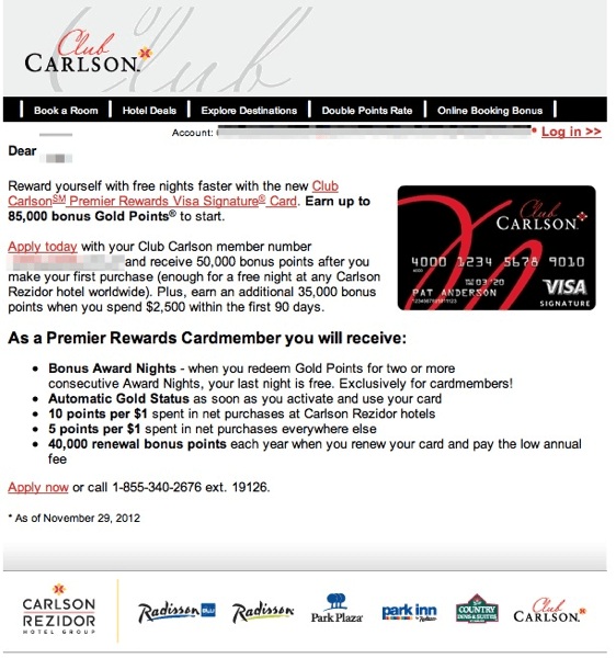 Reader Question: Club Carlson Credit Card Signup Bonus