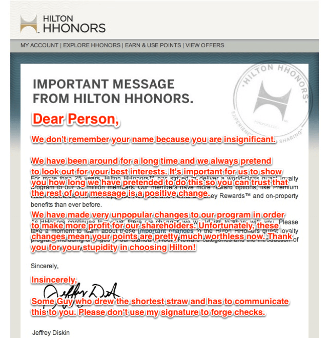 A More Realistic Message from Hilton Honors