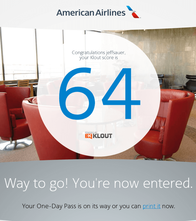 Free American Airlines Admirals Club Pass With High Klout Score