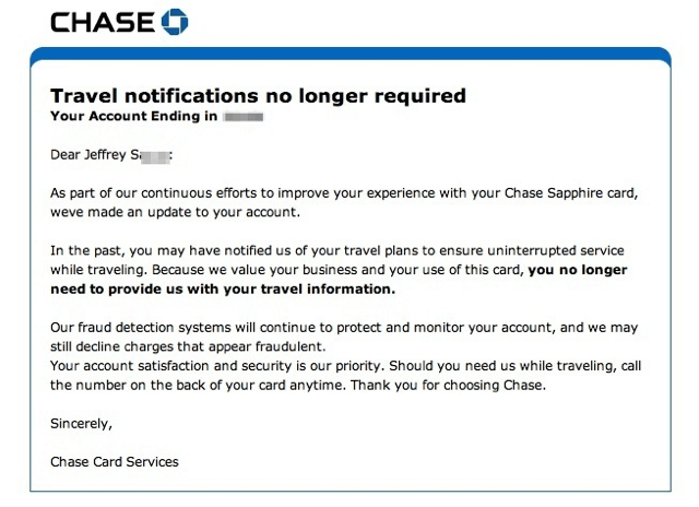 International Credit Card Use: My Chase Sapphire Preferred No Longer Requires Notification