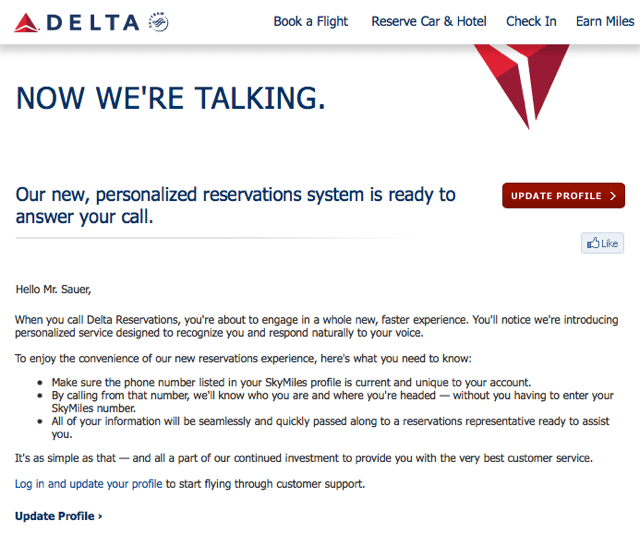 Delta Personalized Reservation System Saves Time, is Less Annoying