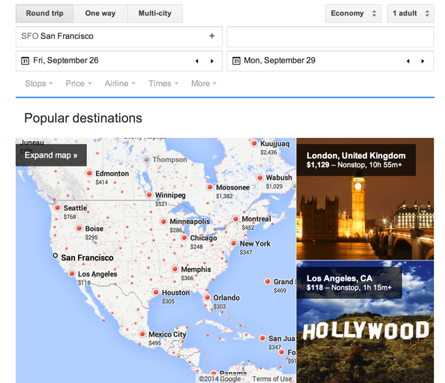 Using the new Google Flight Search to Find Travel Ideas