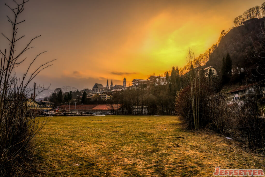 Sun Setting on the Town of Berchtesgaden, Germany