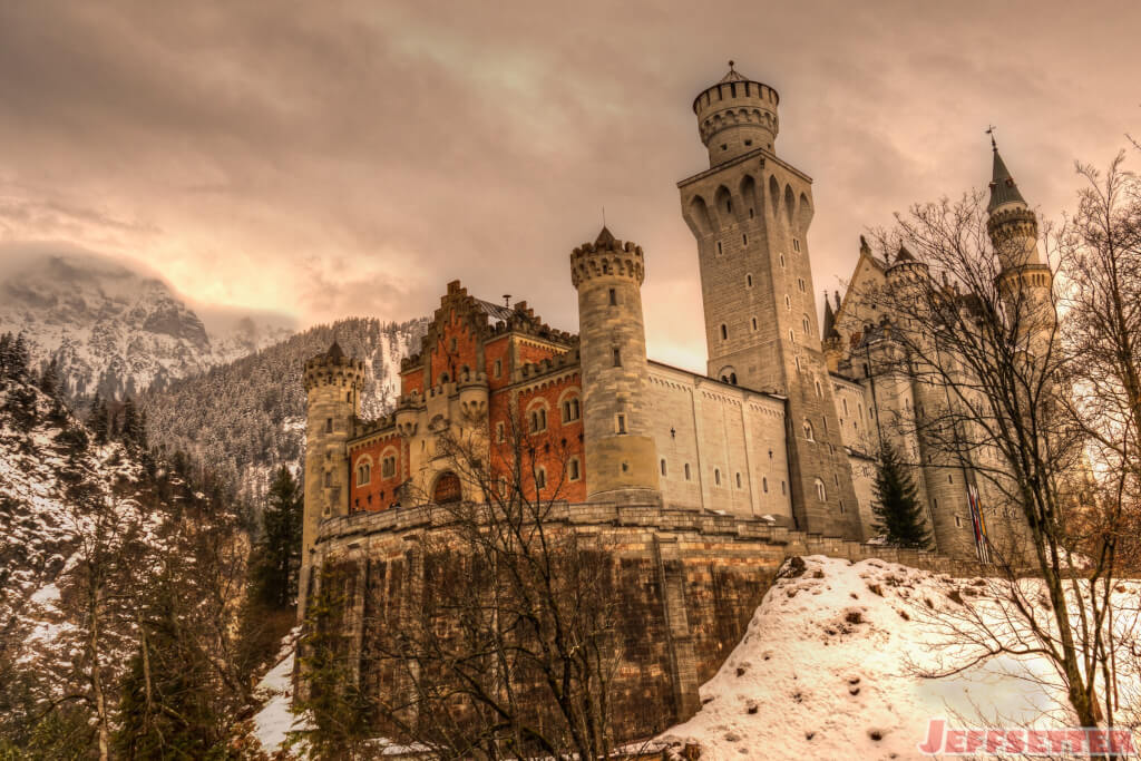 Front View of Neuschwanstein Castle in Winter