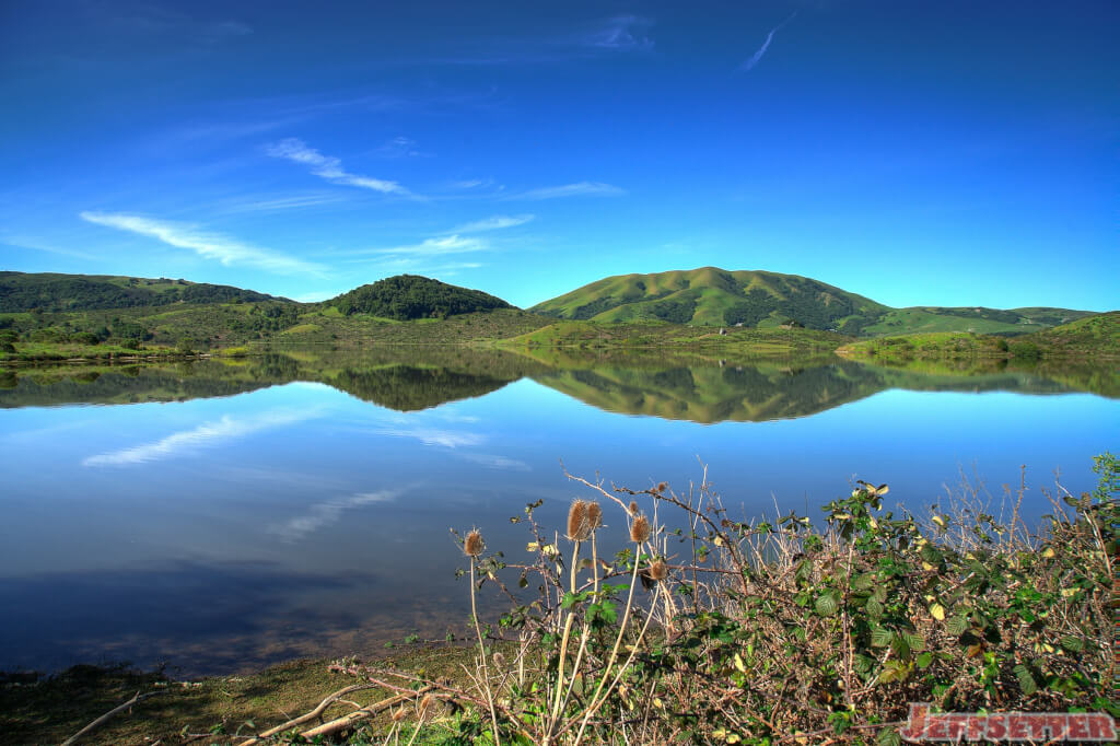 Green Mountain Reflection on a Reservoir in Marin County, California