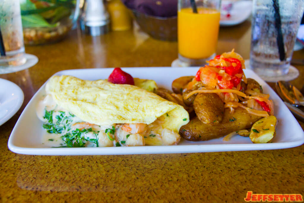 Seafood &amp; Herbs Three-Egg Omelet served with Aulani Potatoes - breakfast