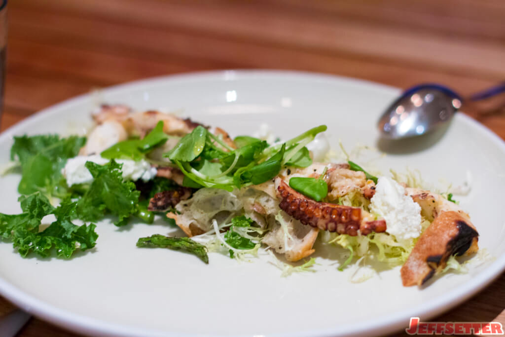 Grilled Octopus. Surfing Goat Dairy Secret Sicily, watercress, asparagus. 
