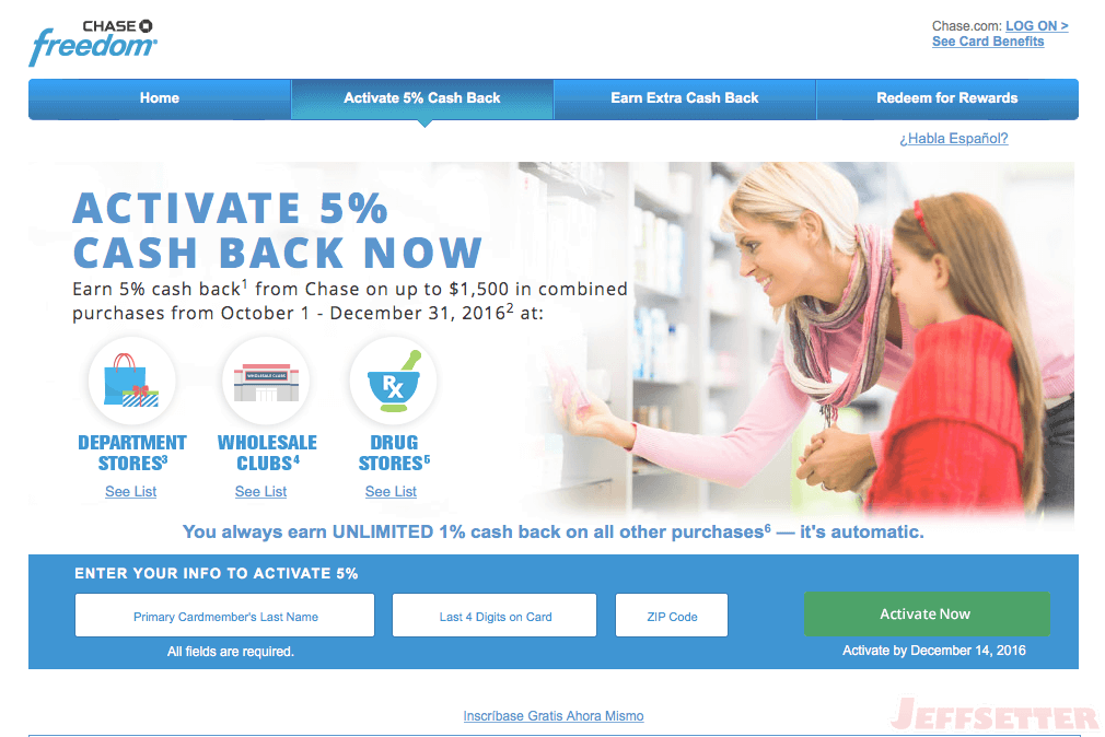 Activate Your Chase Freedom Q4 2016 5% Categories