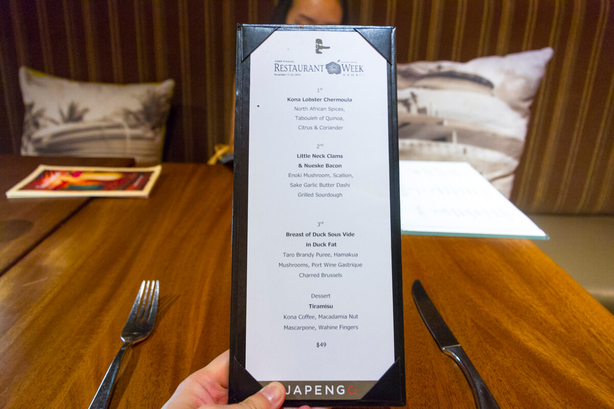 Restaurant Week Hawaii 2014 menu at Japengo Waikiki