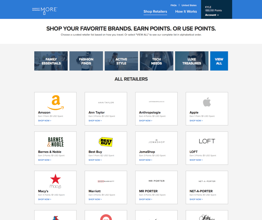 New Marriott Rewards Shopping Portal
