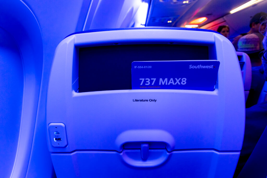 Southwest Airlines Boeing 737 MAX8 interior with in-seat power