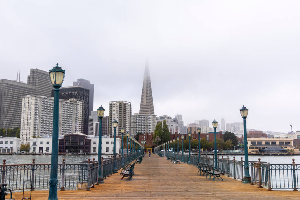 SF Wondering - view of the skyline from a pier