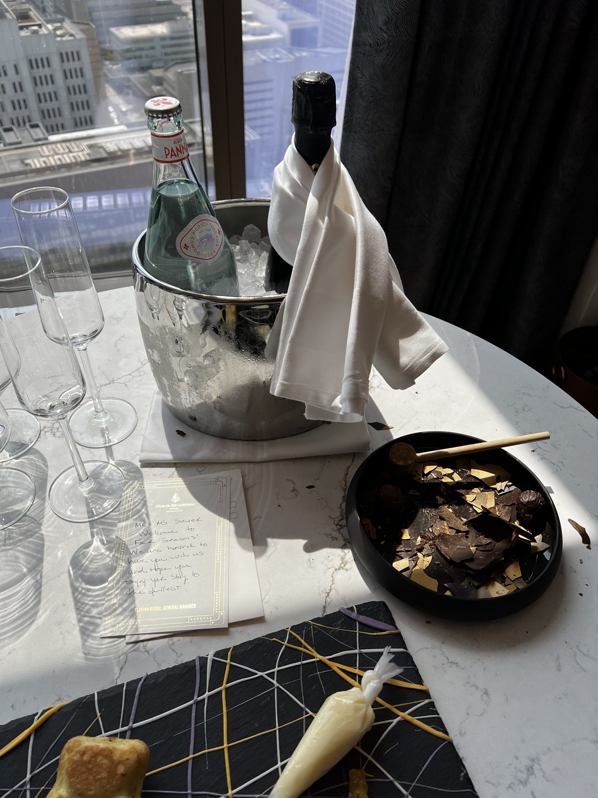 The champagne welcome gift waiting in the room
